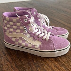 Vans hi top purple checkered sneaker